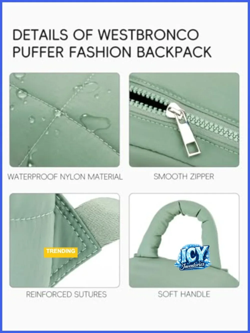 Women's Nylon Mini Puffer Backpack Lightweight Travel Daypack